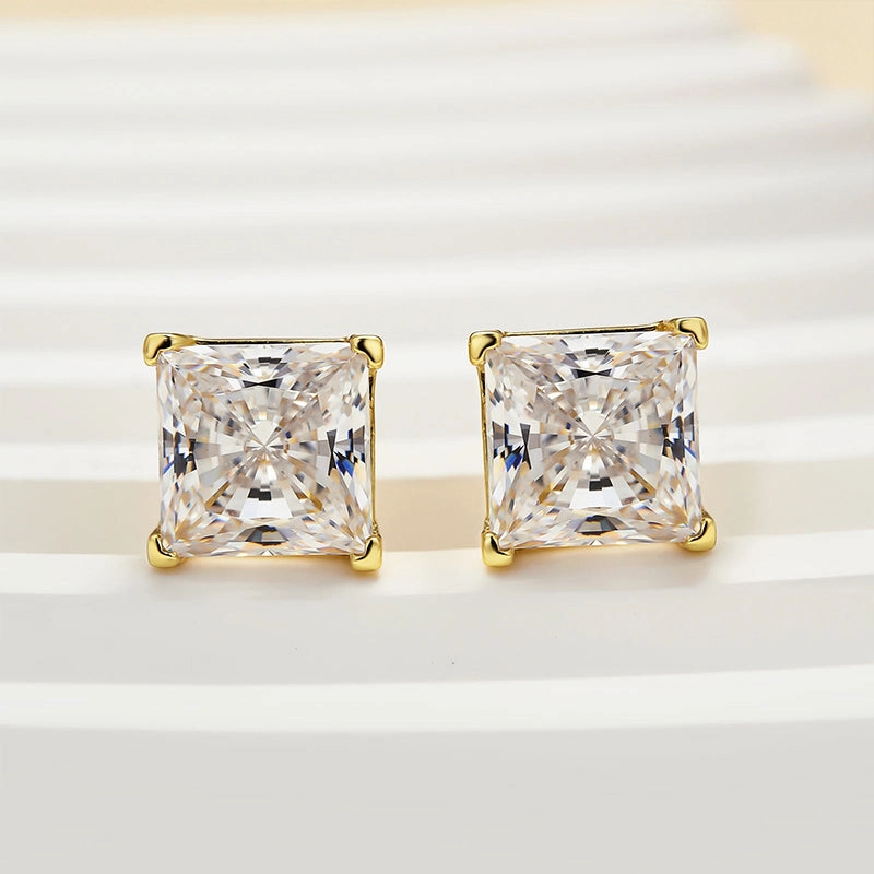 Luxury Glow Fresh Feature Louily Sterling Silver Classic Square Princess Cut Stud Earrings
