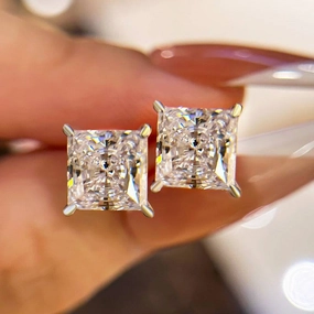 Luxury Jewelry Graceful Elegance Louily Sterling Silver Classic Square Princess Cut Stud Earrings