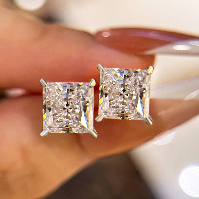 Luxury Jewelry Graceful Elegance Louily Sterling Silver Classic Square Princess Cut Stud Earrings