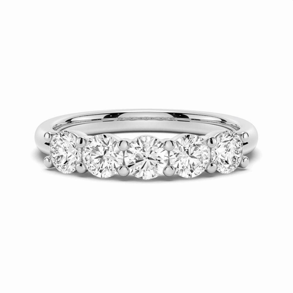 Sleek Finish 4.5mm 5 Stone Shared Prong Moissanite Anniversary Band