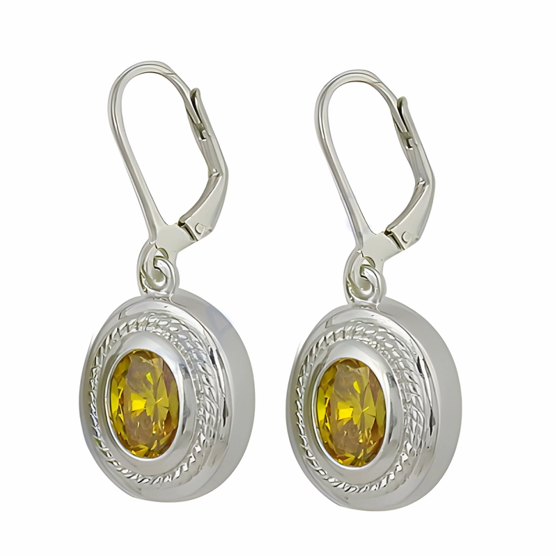 Indian Designer Yellow Cubic Zirconia Gemstone Silver Earrings - Buy Now Seasonal accessory Dainty Accent