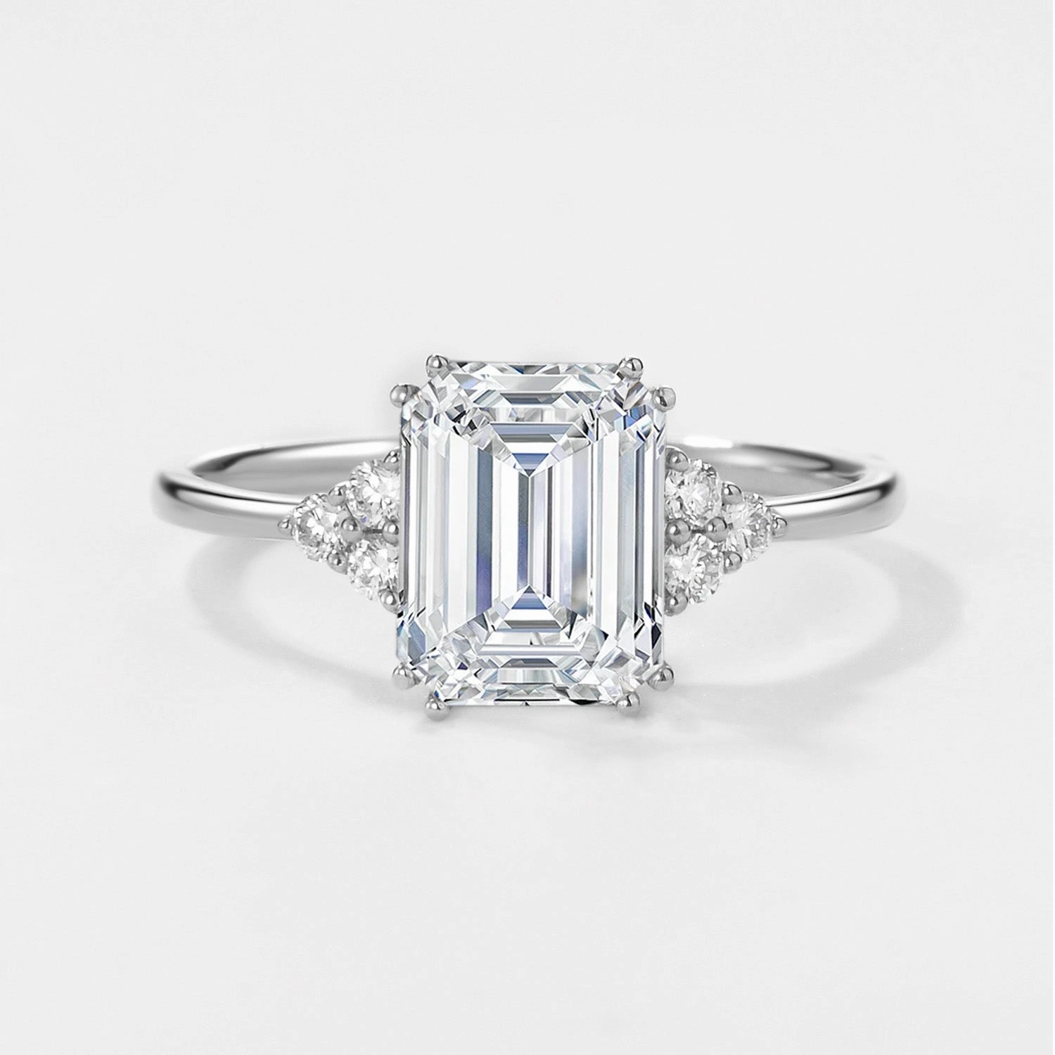 2.0ct Emerald Cut Lab Grown Diamond Classic Engagement Ring Luxe Shine Layer Look