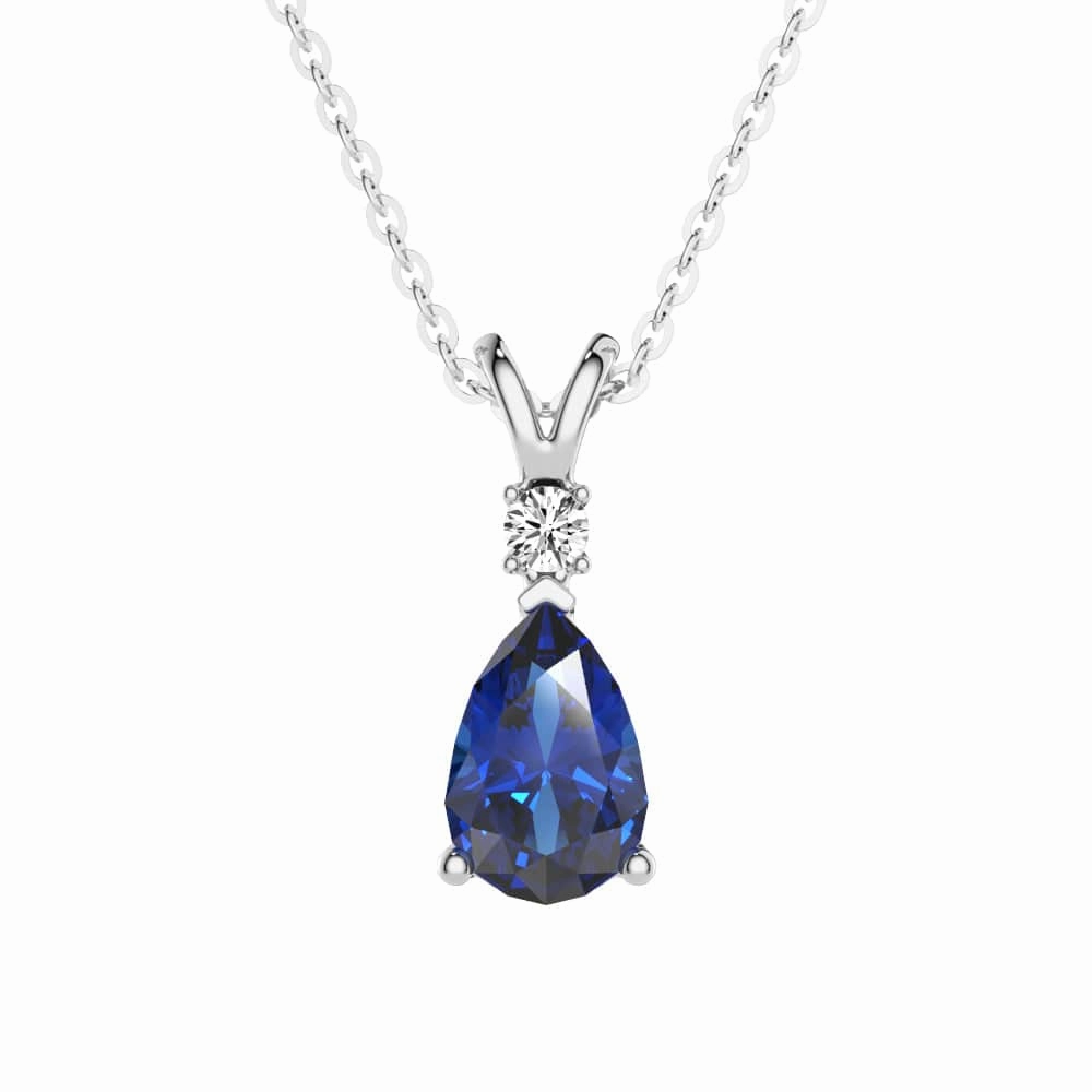 1.7 CT. Pear Blue Sapphire Solitaire Pendant with White Sapphire Bright Choice Subtle Glow