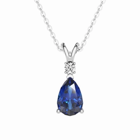 Effortless Look Bold Radiance 1.7 CT. Pear Blue Sapphire Solitaire Pendant with White Sapphire