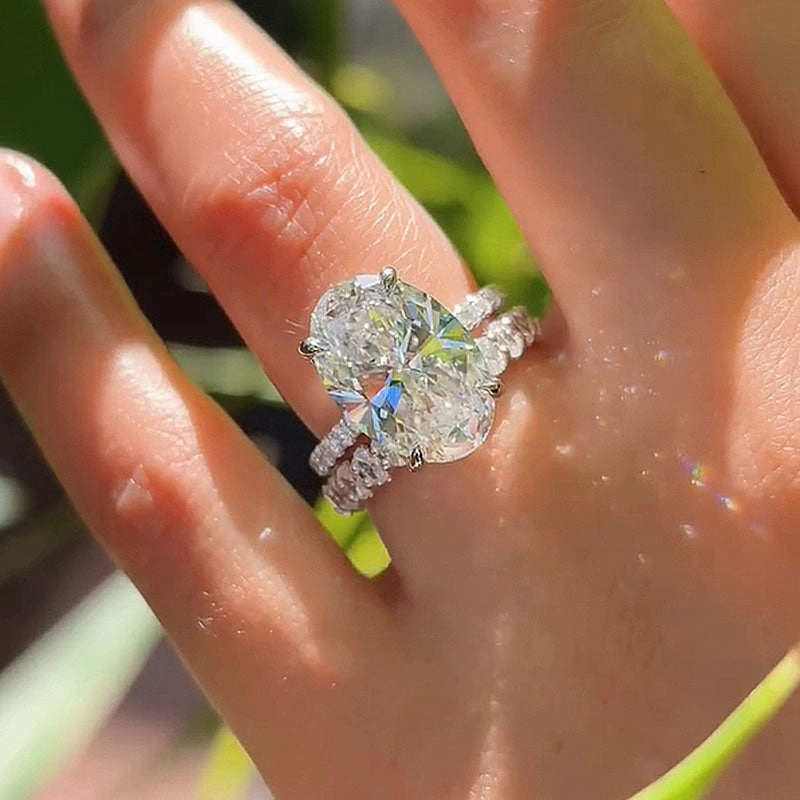 Textured Detail Modern Fashion Louily Luxury Oval Cut Simulated Diamond Ring Set