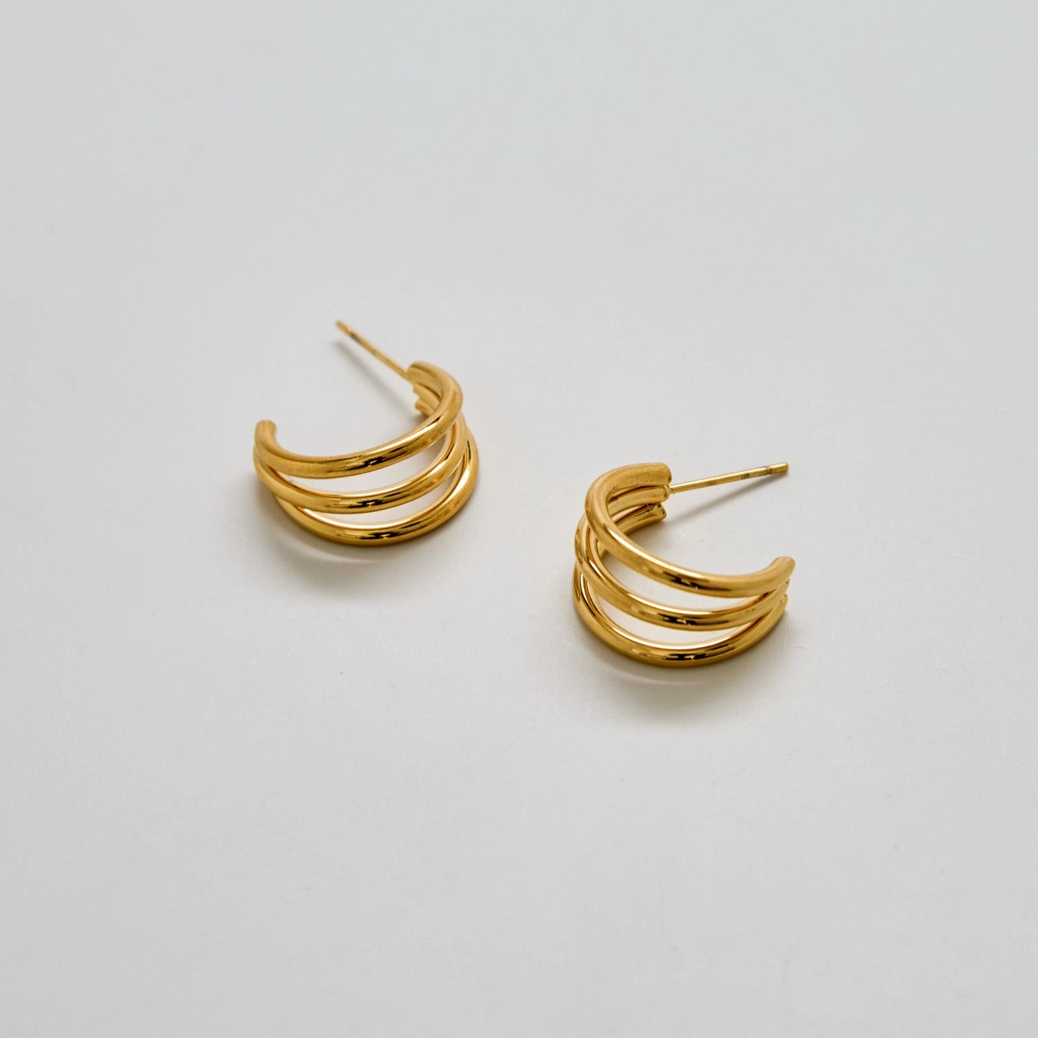 Matte Piece Night Embellishment Triple Arc Gold Hoop Earrings