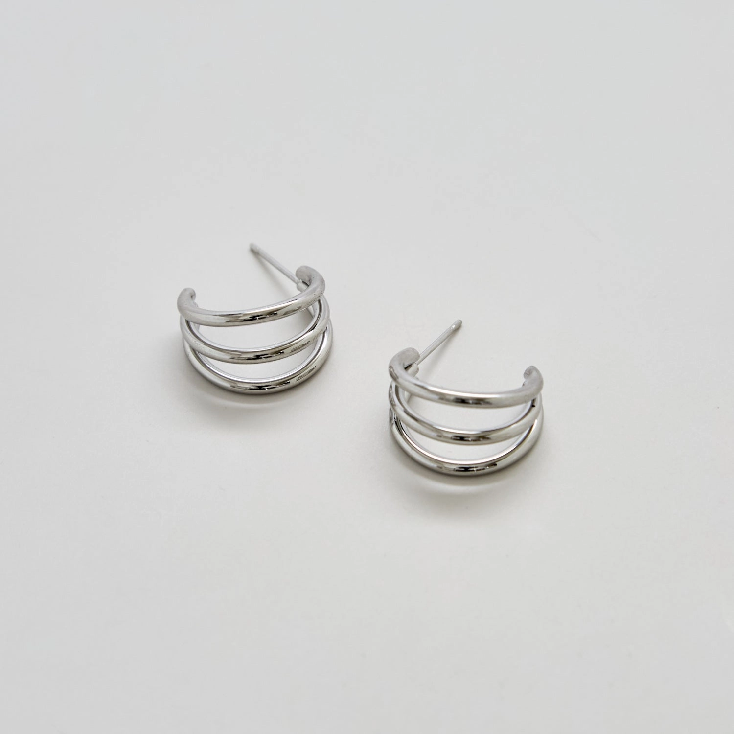 Triple Arc Silver Hoop Earrings Cute Decoration