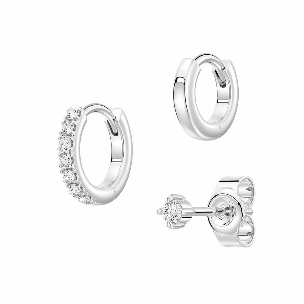Bridal Vibe Formal Gift Triple Stack Lab Diamond Stud and Hoop Earrings Set