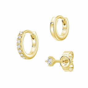 Triple Stack Lab Diamond Stud and Hoop Earrings Set Monochrome Mood