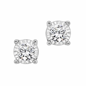 Tru-Reflection Round Illusion Diamond Stud Earrings .75Cttw Elegant Pairing