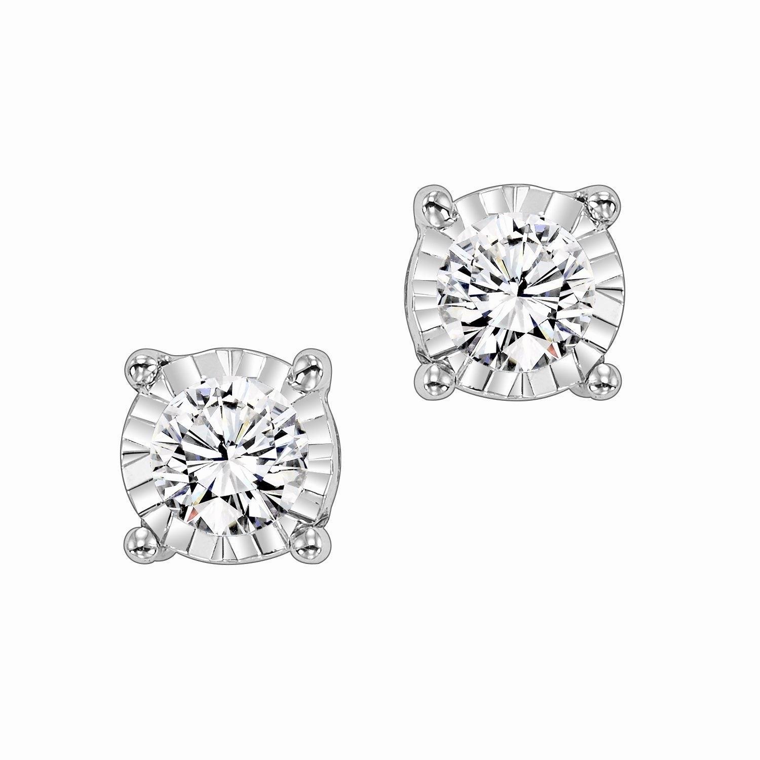 Tru-Reflection Round Illusion Diamond Stud Earrings .75Cttw Elegant Pairing