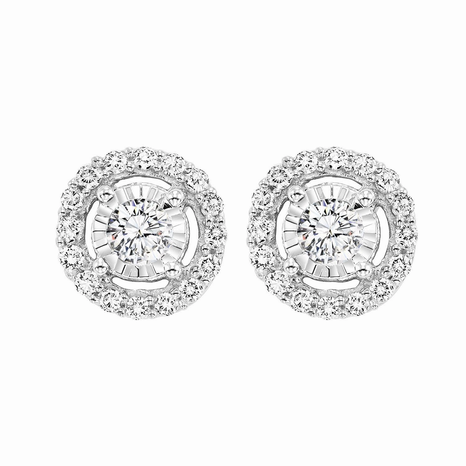 Unique Edge True Reflections Halo Diamond Earrings .25 Cttw