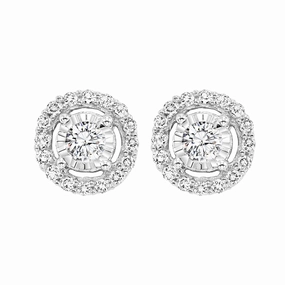 Unique Edge True Reflections Halo Diamond Earrings .25 Cttw