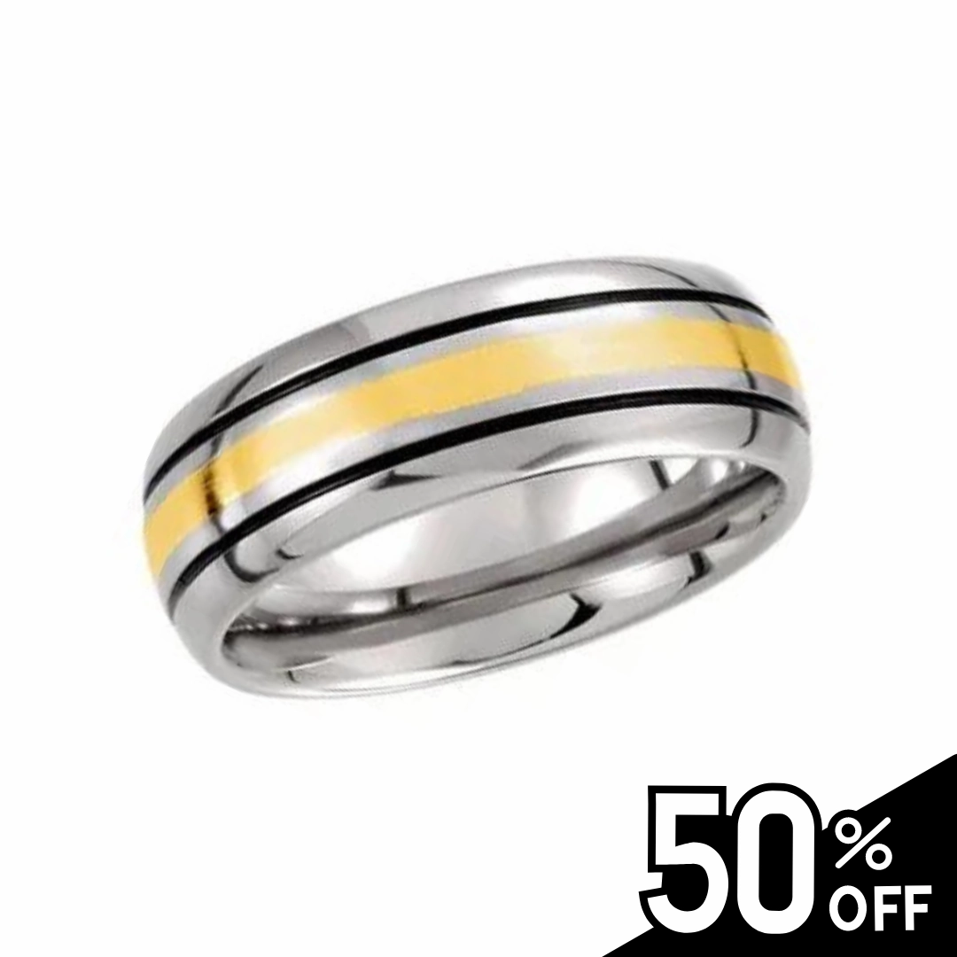 Tungsten & 14K Yellow Inlay Black Antiqued Band Green product Cherished Gift