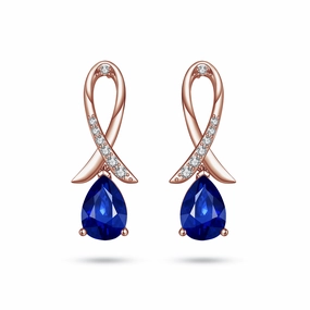 "Blue For Pink" Sapphire Earrings With Pav?? Ribbon Creative Form Warm Light