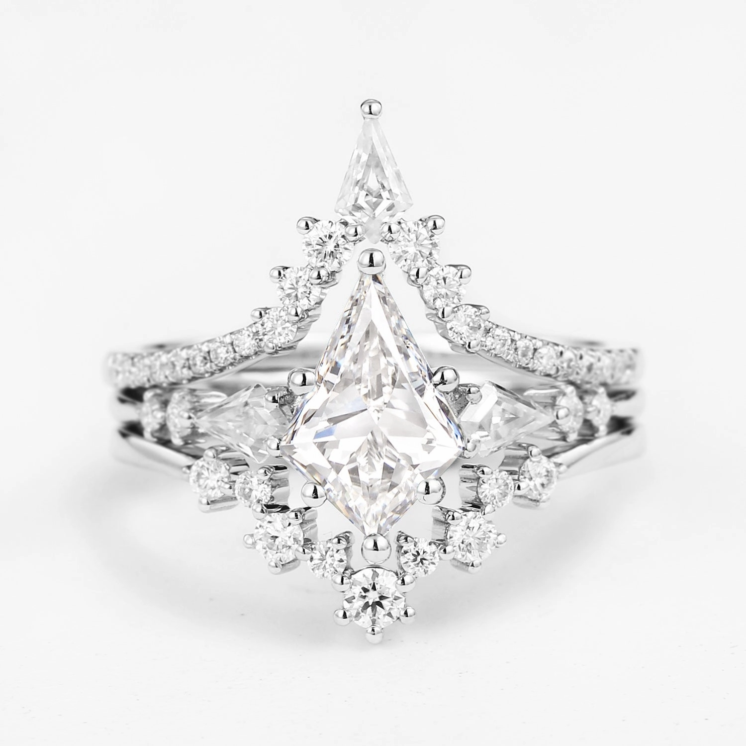 Twin Flames - Kite Cut Moissanite Engagement Ring Set 3pcs - Tyler Luxury Tone Elegant Shine Pieces