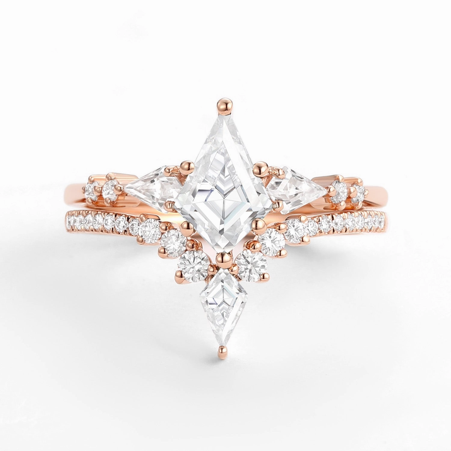 Timeless Shine Jewelry Twin Flames - Women Kite Moissanite Wedding Ring Sets 2pcs