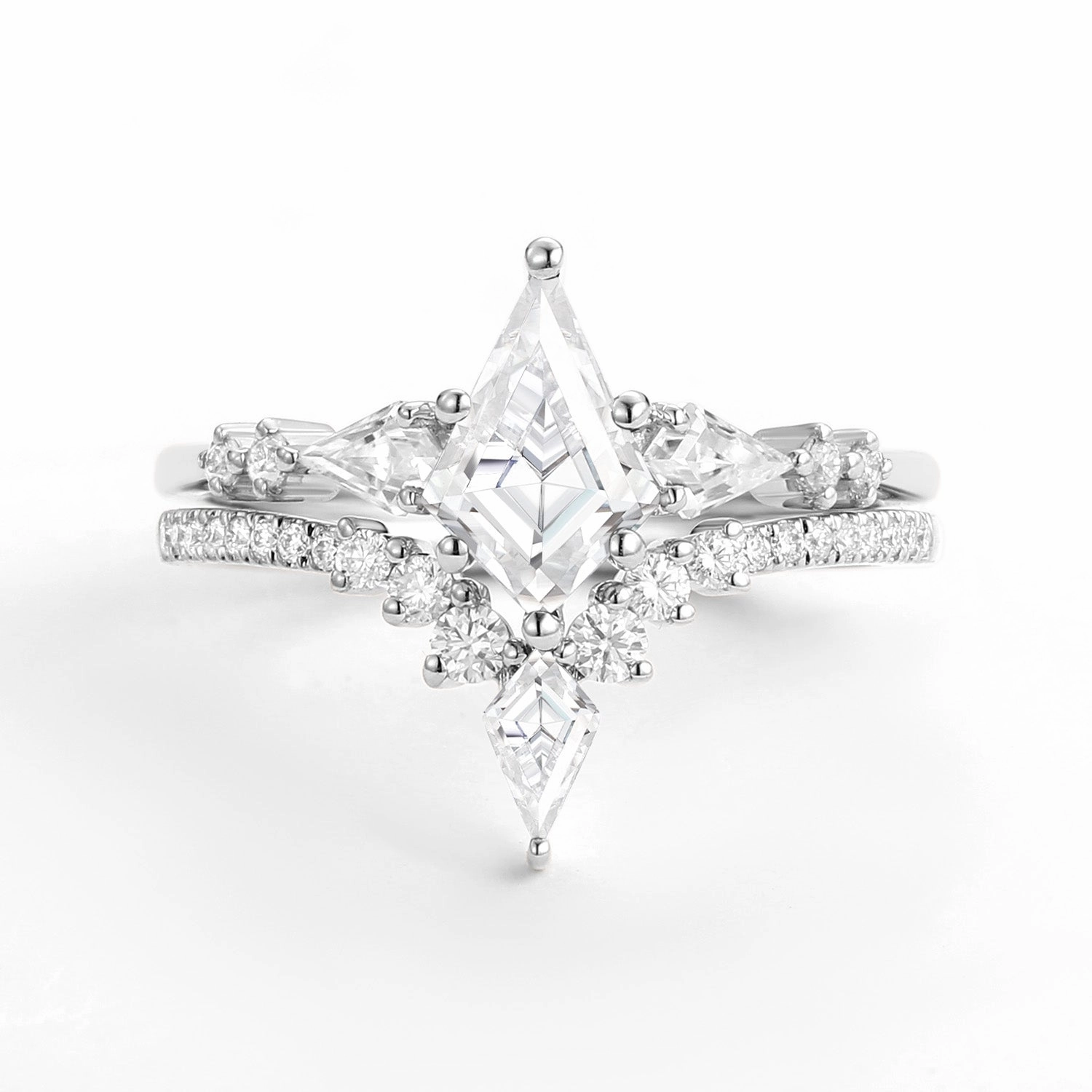 Opulent Design Twin Flames - Women Kite Moissanite Wedding Ring Sets 2pcs