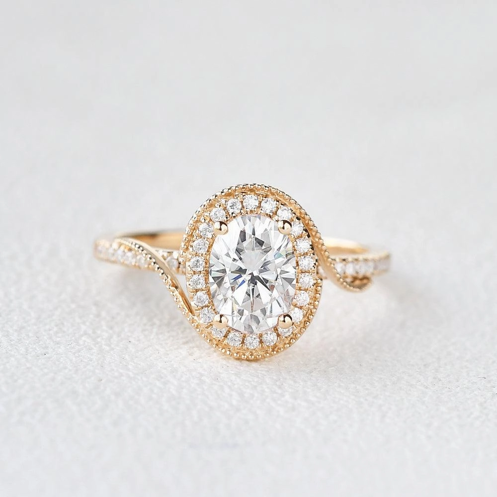 Statement Touch Twist Oval Moissanite Halo Inspired Ring