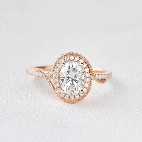 clean look Clear Style Twist Oval Moissanite Halo Inspired Ring