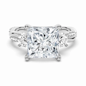 Twisted Band Princess Cut  Three Stone Moissanite Engagement Ring Engagement Accent Trend Look
