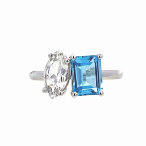 Practical Design Holiday look Two-Stone Blue and White Topaz Ring