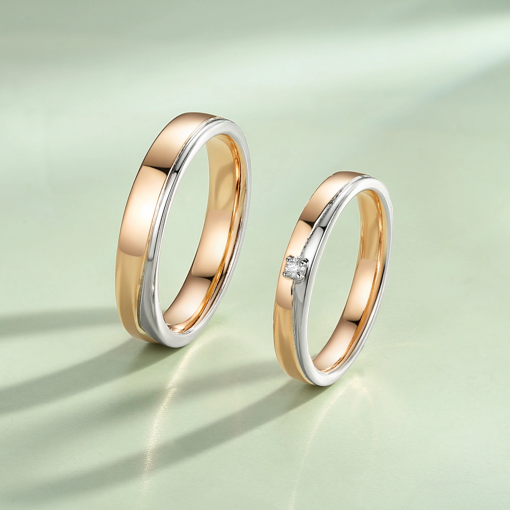 Bright Touch Clear Style Two-tone Minimalism Moissanite Couple Ring Set 2pcs - Echo