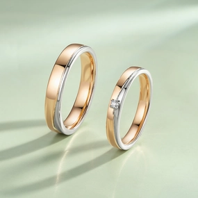 Bright Touch Clear Style Two-tone Minimalism Moissanite Couple Ring Set 2pcs - Echo