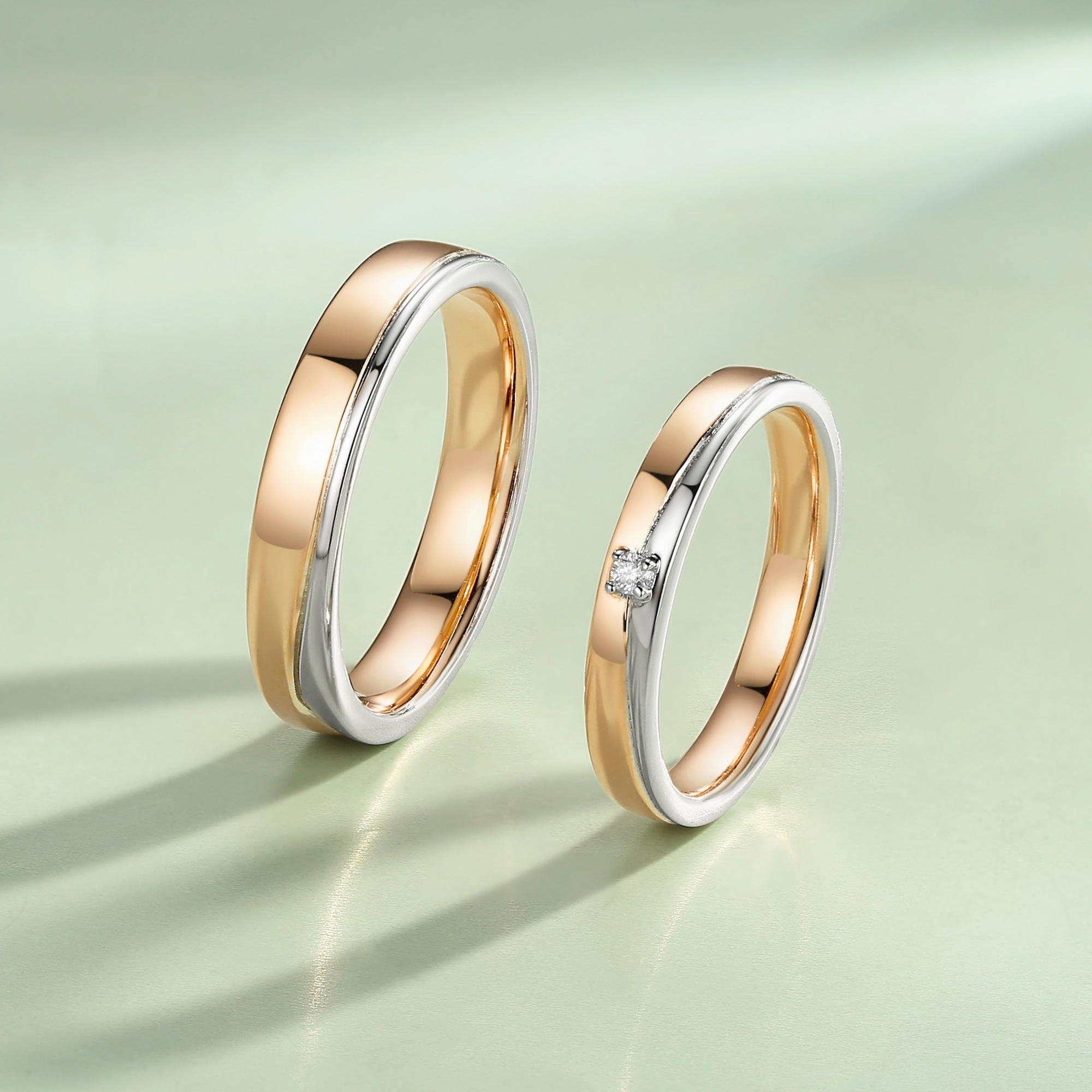 Distinctive Jewelry Pieces Luxury Highlight Two-tone Minimalism Moissanite Couple Ring Set 2pcs - Echo