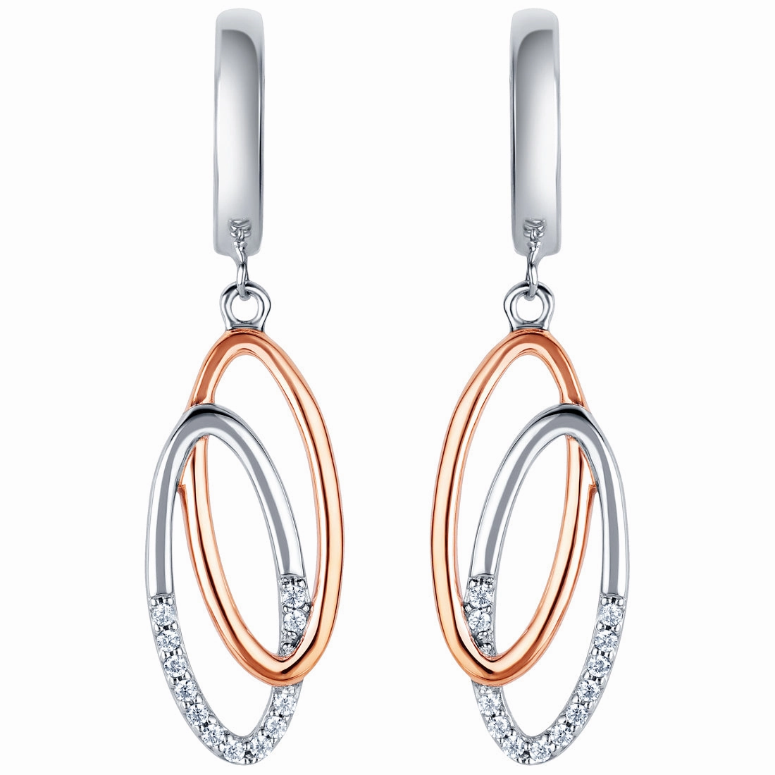 Two-Tone Sterling Silver Eternal Links Drop Earrings Shiny Accent