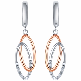 Two-Tone Sterling Silver Eternal Links Drop Earrings Shiny Accent
