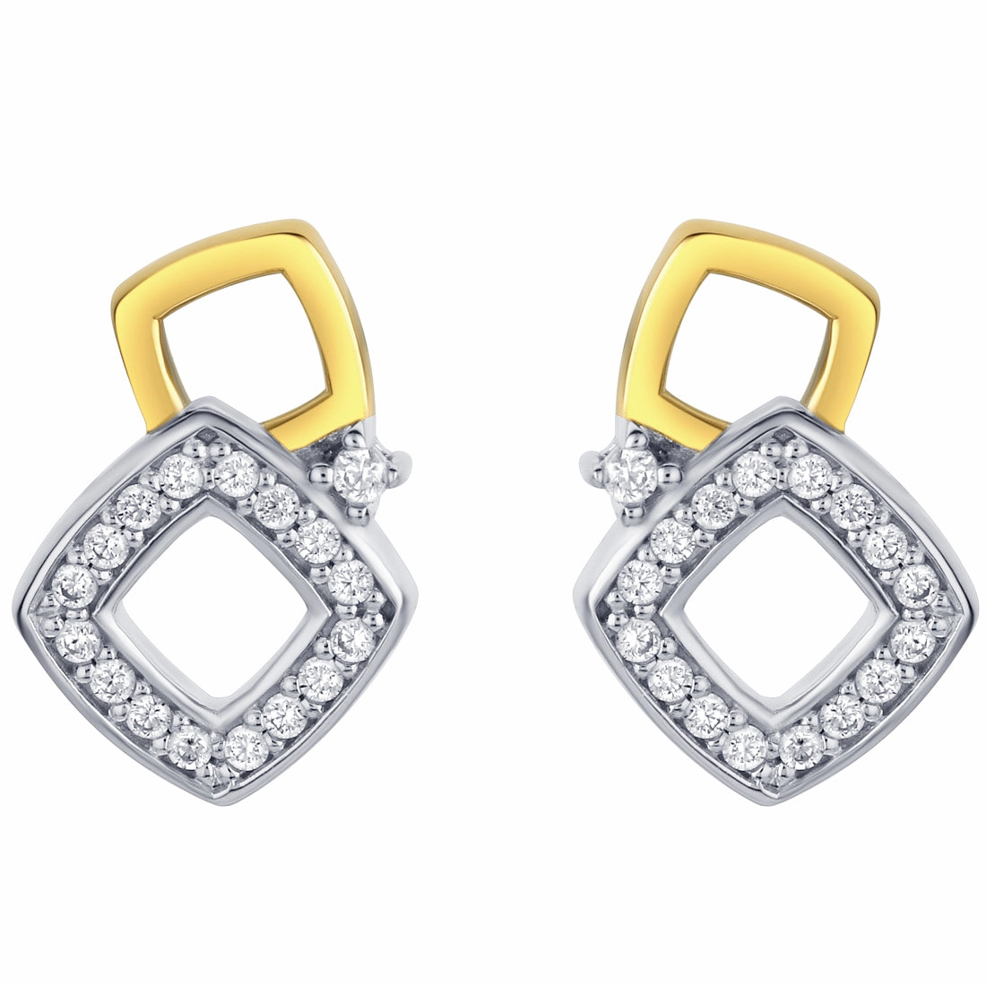 Two-Tone Sterling Silver Geometric Open Squares Earrings Evening Decoration Festive Item