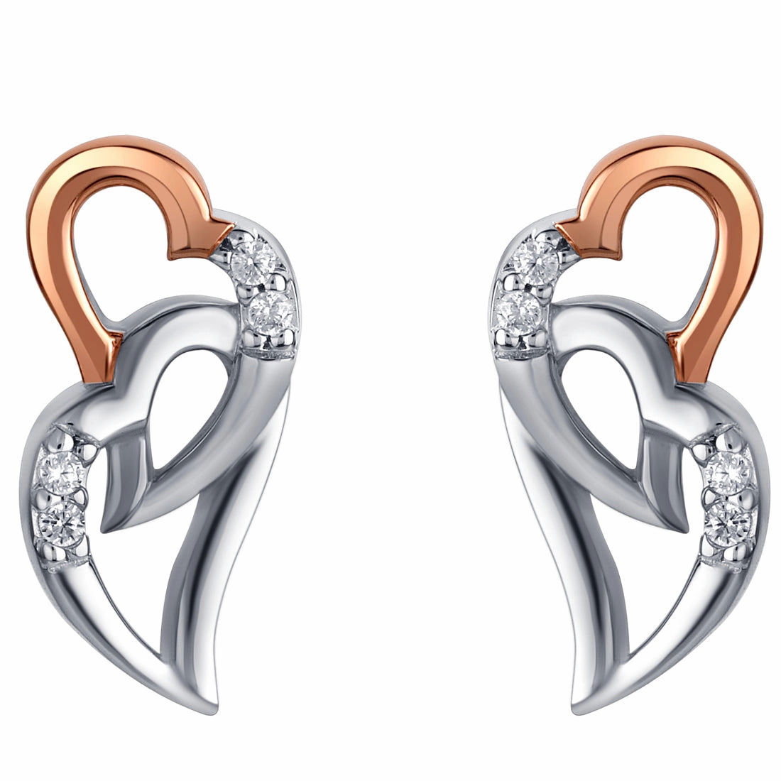 Durable Vibe Two-Tone Sterling Silver Interlocking Hearts Earrings