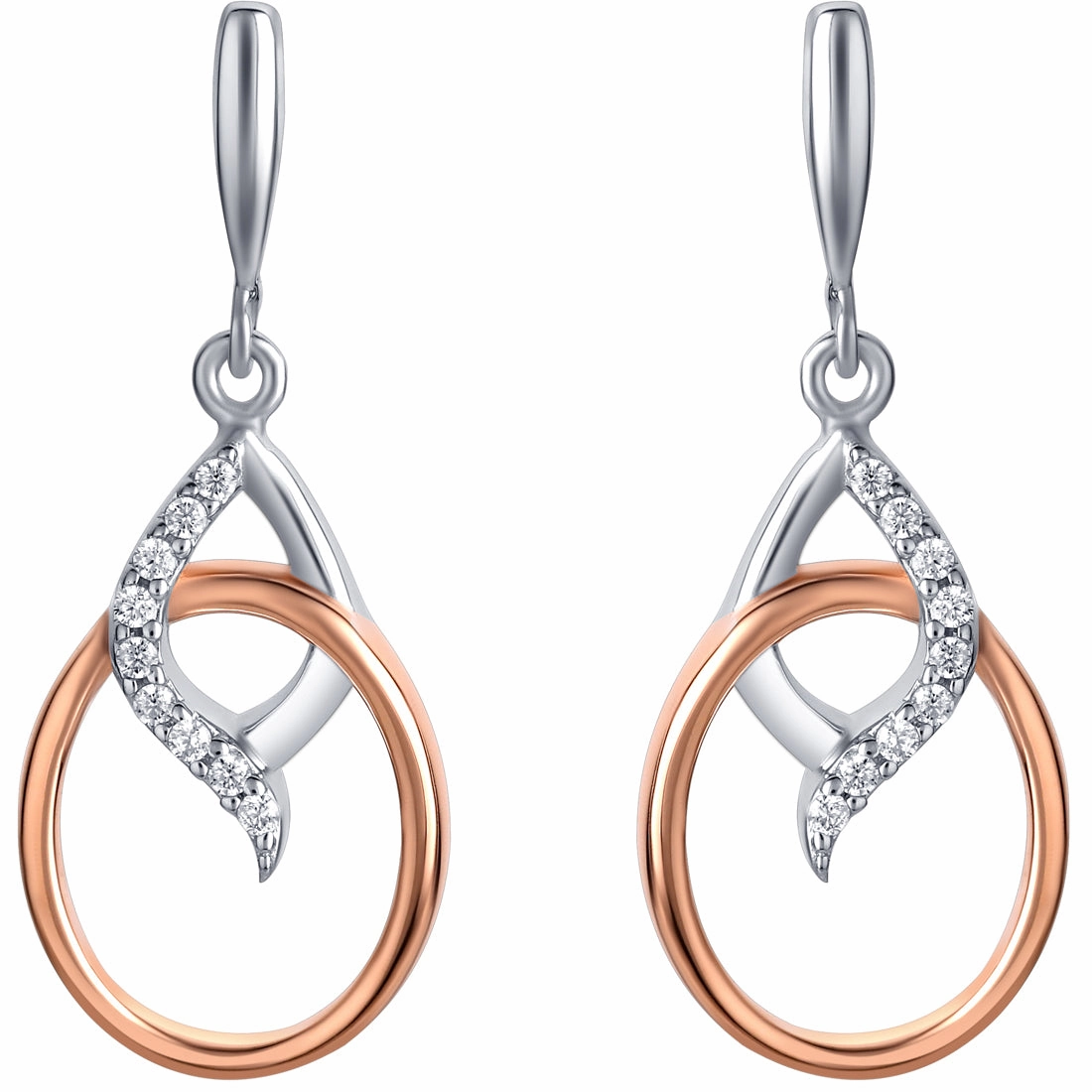 Artistic Item Glittery Accent Two-Tone Sterling Silver Regal Marquise Shape Dangle Earrings