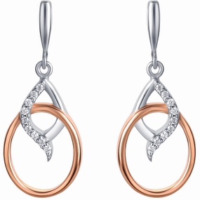 Artistic Item Glittery Accent Two-Tone Sterling Silver Regal Marquise Shape Dangle Earrings