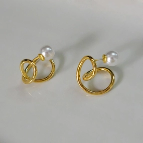 Oversized Jewelry Beautiful Decoration Two-Way 18K Gold Pearl Ear Jacket Stud Earrings | Gold Wrap Earrings, Gold Pearl Statement Earrings, Gold Pearl Back-Front Earrings