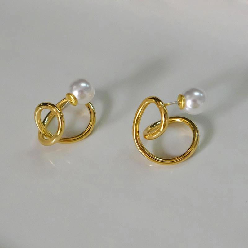 Oversized Jewelry Beautiful Decoration Two-Way 18K Gold Pearl Ear Jacket Stud Earrings | Gold Wrap Earrings, Gold Pearl Statement Earrings, Gold Pearl Back-Front Earrings