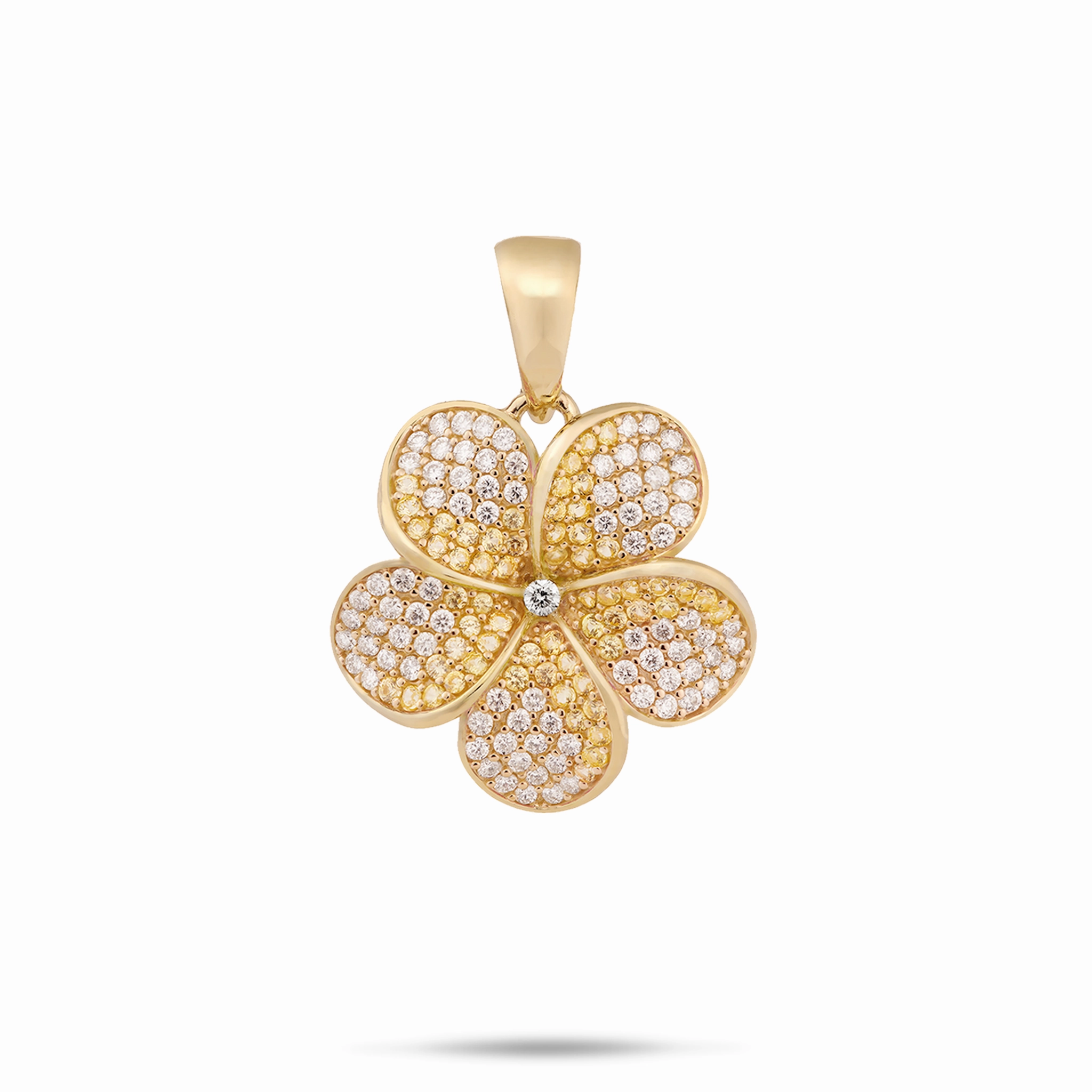 Precious Gem Plumeria Yellow Sapphire Pendant in Gold with Diamonds - 20mm