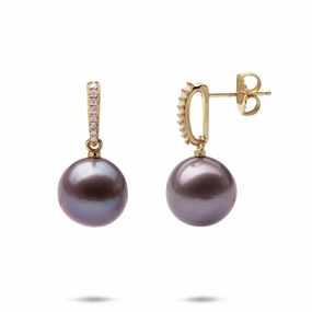 Ultraviolet Freshwater Pearl Earrings in Gold with Diamonds - 11-12mm Classic Item