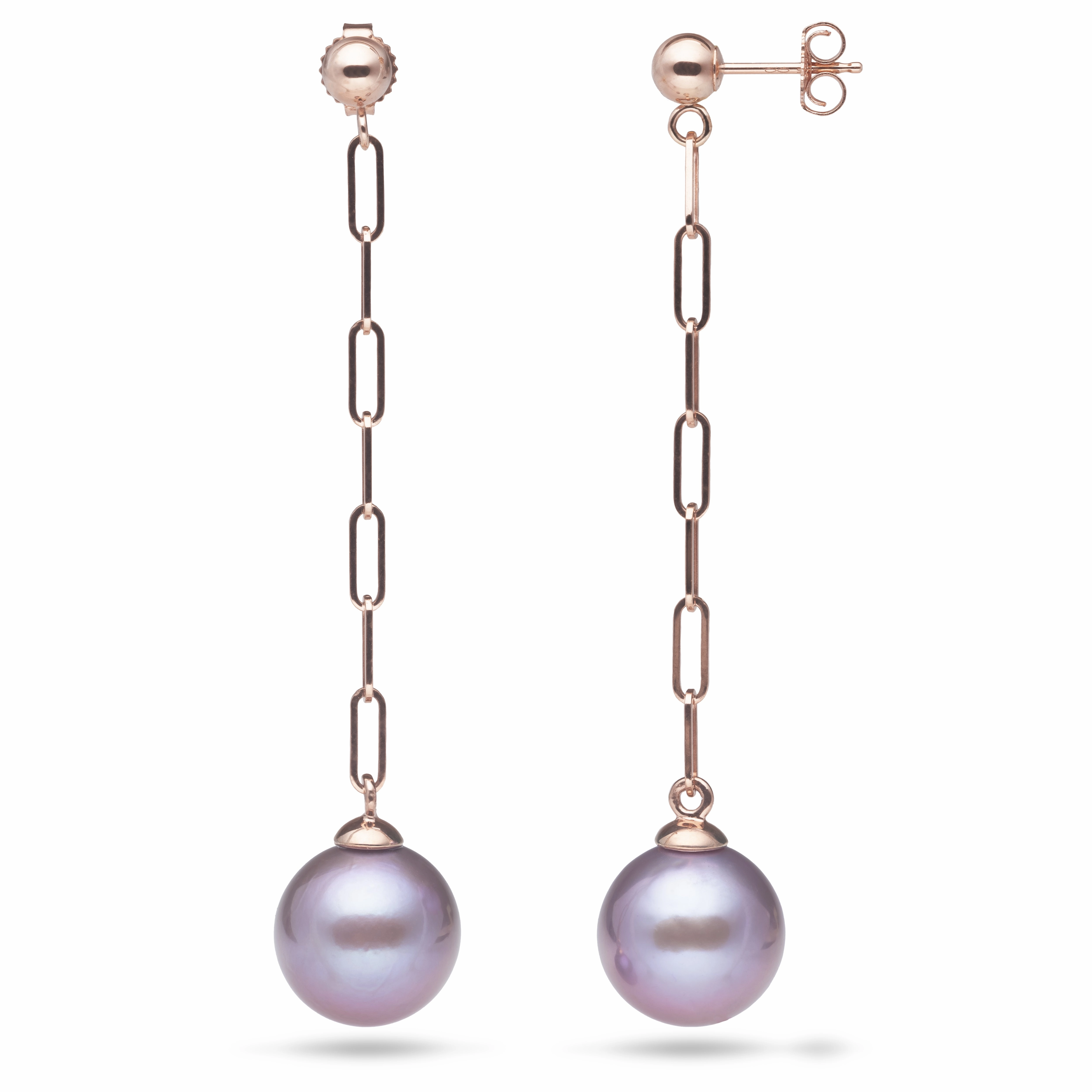 Ultraviolet Freshwater Pearl Paperclip Chain Earrings in Rose Gold - 10-11mm Party Gift Delicate Style