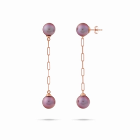 Ultraviolet Freshwater Pearl Paperclip Chain Earrings in Rose Gold - 9-10mm Holiday Trinket Miniature Piece