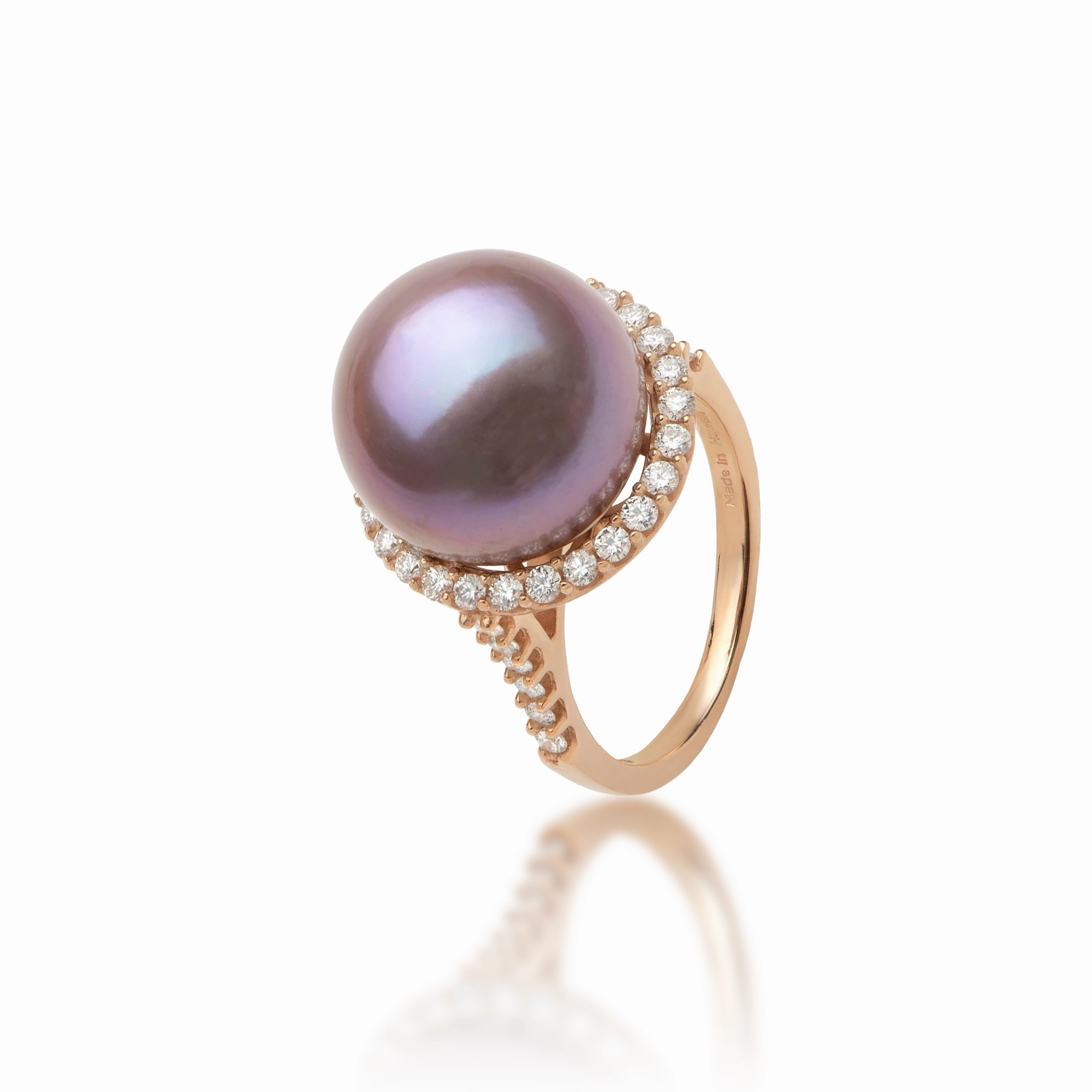 Ultraviolet Freshwater Pearl Ring in Rose Gold with Diamonds - 14-15mm Secure Object Timeless Beauty