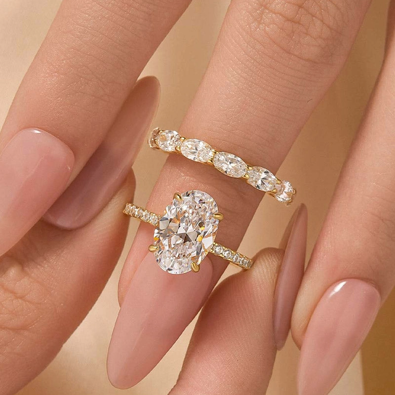 Classic 4.0Ct Oval Cut Wedding Ring Set With Oval Cut Wedding Band Work Day Style Crystal Clear