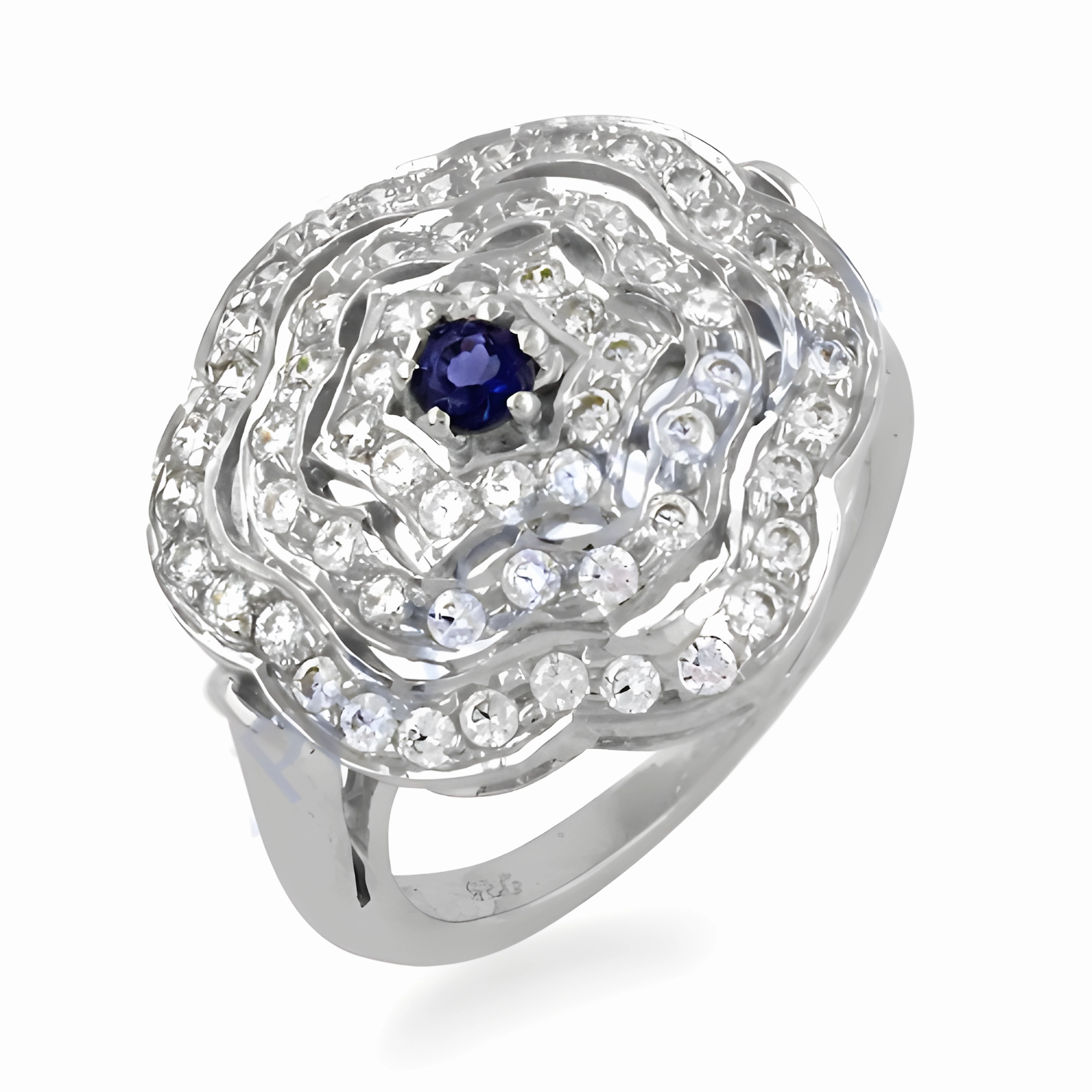 Unique Designer Silver Ring with Cubic Zirconia and Iolite Gemstone for Women for all ages Secure fastening