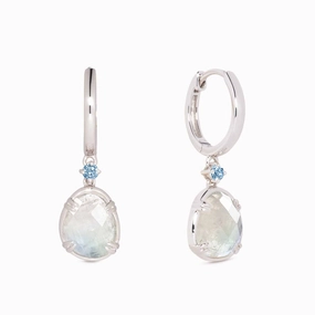 Stylish Accessory Silver Rainbow Moonstone Earrings - Victoria (Blue Gem)