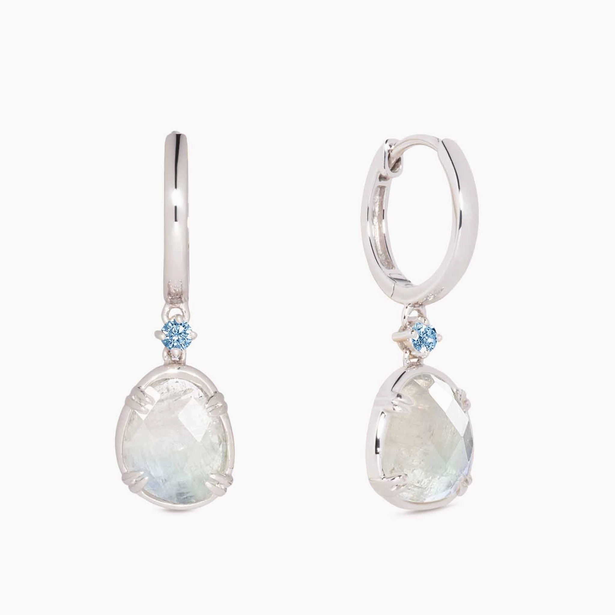 Stylish Accessory Silver Rainbow Moonstone Earrings - Victoria (Blue Gem)