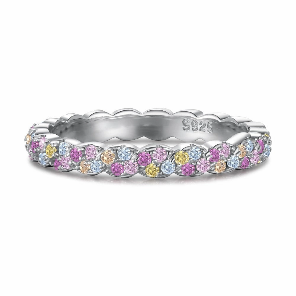 Sterling Silver Multicolor CZ Eternity Ring - Rainbow Round Cut Gemstones Versatile Touch premium design