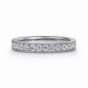 Stylish Statement Padua - 14K White Gold Micro Pave Channel Diamond Wedding Band with Milgrain - 0.5ct