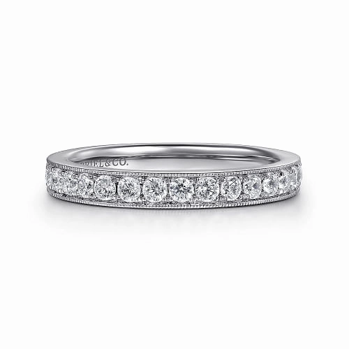 Stylish Statement Padua - 14K White Gold Micro Pave Channel Diamond Wedding Band with Milgrain - 0.5ct