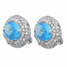 Stunning Blue & White Cubic Zirconia Silver Earrings - Ingenious Design Bohemian Piece Seasonal Embellishment
